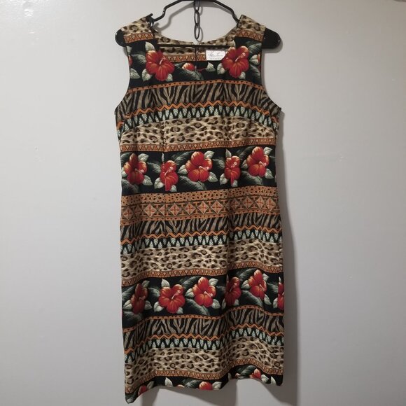 Vintage Kathie Lee Collection Size 10 Dress Tiger Floral Print Sleeveless Safari - Picture 1 of 6